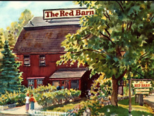 C1940s Westport Connecticut The Red Barn Davega Restaurant Sign Vintage Postcard picture