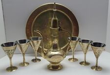 Vintage Brass Turkish Persian Dallah Tea Coffee  Aftaba Euer   6 cup Pot Tray picture