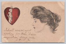 Gibson Girl Cupid Burning Heart, Forgiveness Message, 1905 Postcard picture