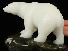 Chinese White Jade Hand Carved Crystal Animal Bear Sculpture 5.7'' picture