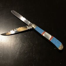 Schrade Old Timer 94TPCP Two Blade Trapper Pocket Knife Turquoise Pearl Handle picture