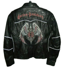 Harley Davidson HD Womens Small Leather Biker Jacket Studded Eagle Graphic Black picture