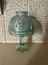 VTG Indiana Tiara Green Glass Floral Tealight Candle Holder 5.5 FAIRY LAMP LIGHT picture