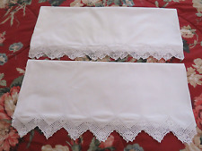 2 Vtg White Pillow Cases w Pointed Crocheted Edging picture