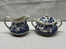 Set of Church Hill Blue Willow Creamer And Sugar Bowl With Lid picture
