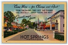 1952 Greetings From Hot Springs Arkansas AR, Stores Scene Street Posted Postcard picture