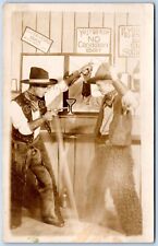 Postcard RPPC Cowboys In Wooly Chaps Guns Robbery Studio Photo Prop R57 picture