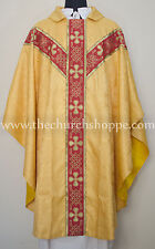 yellow gothic vestment and Mass stole lined Gothic chasuble casel,Casulla picture