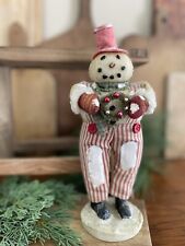 ESC Trading Co CODY FOSTER Folk Art Snowman w/ Bottle Brush Wreath Striped Pants picture