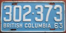1963 BRITISH COLUMBIA BC CANADA LICENSE PLATE  # 302 373 picture
