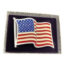 Vintage Waving American Flag 4th of July Belt Buckle Silver Tone Patriotic picture