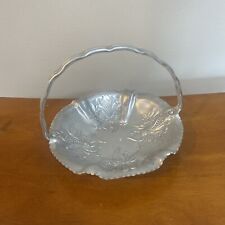 Vintage Aluminum Hand Forged Silver Flower Basket Candy Dish Handled picture