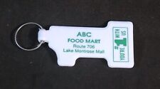 Vintage White Plastic 1 Keychain ABC Food Mart Montrose Pennsylvania 2 7/8