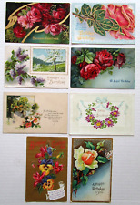 EIGHT Vintage Early 1900's Floral Birthday Postcards - X-25 picture
