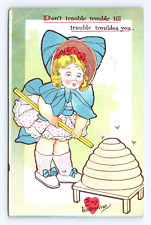 Vintage Old Postcard Valentine Girl Bonnet Bee Hive TUCK's Vintage 1910's picture