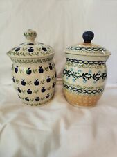 Boleslawiec Polish Pottery Set of 2 Canisters 1L Floral Dot & Apple Patterns picture