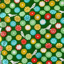 Echino etsuko furuya Kokka Bird Floral Fabric Green 1.5 Yards Linen Cotton picture