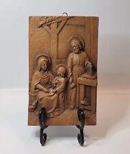 Vtg Holy Family Wall Plaque Raised Carved Wood Look Religious Decor Barwood 5x8