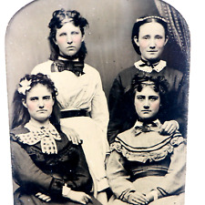 Antique Tintype Photo Group of 4Beautiful Young Women picture