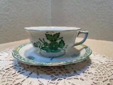 Herend Hungary Chinese Bouquet Green Footed Tea Cup & Saucer picture