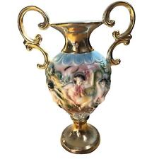 Vintage Vase Made in Italy Cherub 3d Gold Handles Hand Decorated White Elegant picture