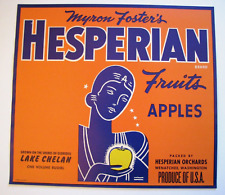Original HESPERIAN apple crate label Myron Foster's Wenatchee WA Lake Chelan picture