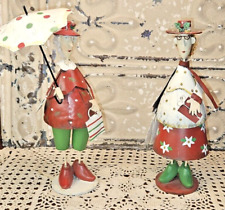 Pair of Metal Figurines Shopping Ladies w/ Eye Glasses Gifts Umbrella Christmas picture