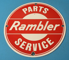 VINTAGE RAMBLER PORCELAIN GAS AUTOMOBILE SERVICE STATION DEALERSHIP SIGN picture