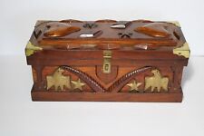 FINE ANTIQUE FOLK ART CARVED WOOD JEWELRY BOX CHEST w/ EAGLE HEART STAR MOON ETC picture