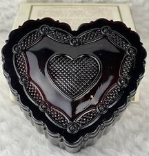 Vtg AVON 1876 Cape Cod Heart Trinket Box Ruby Red Cut Glass Dish W/Lid picture