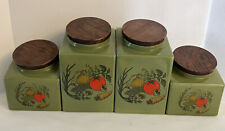 Vintage Hyalyn Ceramic Canister With Wood Lid Vegetable Set Of 4 Avocado Green picture
