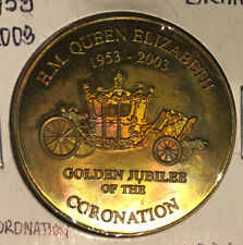 1953-2003 Brass Medal-Elizabeth II Coronation Golden Jubilee TONED UNCIRCULATED picture