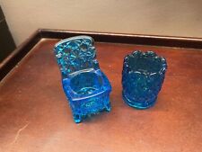 Vintage Fenton Transparent Blue Chair and Toothpick Holder #73ff picture