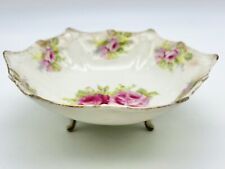 Antique RS Prussia 3 Footed Small Fruit Bowl Candy Trinket Dish Pink Roses MINT picture