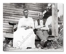Elderly Married Couple on Porch with Potted Plants c1910, Vintage Photo Reprint picture