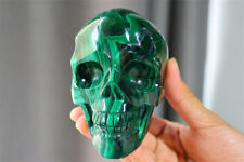 Rare 1.2kg Carved Natural Malachite Skull Reiki Quartz Crystal Skull Decor gift picture