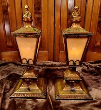 Matched Pair of Antique Slag Glass Mantle Lamps picture