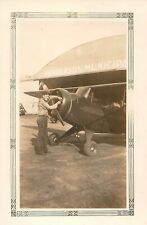 Vtg Porterfield 35 1940s B&W Photo Pilot Leaning on Prop Airplane Henderson TX picture