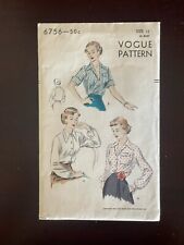 Vintage ORIGINAL 1950 VOGUE Women's Blouse Sewing Pattern Vogue 6756 IMMACULATE picture