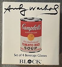 Vintage Andy Warhol Campbell’s Soup Beverage Glasses Set of 4 NEW IN BOX picture