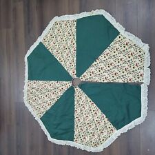 VTG Handmade Christmas Holiday Tree Skirt 58”  Snowman Santa Quilted Lace Trim picture