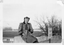 Vintage Photo Woman Big Puffy Sleeves Animal Print Coat Paint Creek Ohio Sign picture