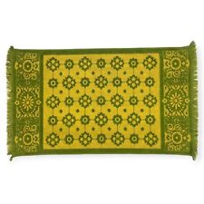 Vintage St. Mary's Mid Century Mod Green Yellow Floral Cotton Bath Towel 42x23 picture