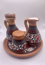 VTG. Cusco Peru Pottery Oil Cruet and Salt Or Pepper Shaker Handmade Clay Decor picture
