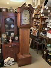 VINTAGE ANTIQUE EARLY LARGE 86” GRANDFATHER CLOCK W/ WOOD MOVEMENT PAINTED DIAL picture