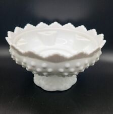 VINTAGE 1950'S FENTON WHITE MILK GLASS HOBNAIL 6  CANDLE FOOTED BOWL  W/ STICKER picture