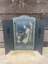 Antique Victorian Trifold Cabinet Card Portrait Of A Woman With Flowers picture