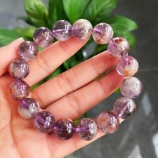 13.5mm Natural Rare Purple Phantom Crystal Round Beads Bracelet B254 picture