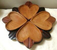 5pc Set Genuine Mahogany Wood 4 Heart Shaped Tray & Platter Perle Des Antilles  picture