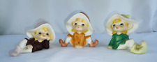Set Of 3 Home Interior Pixie Elves Figurines With Tulip Hats Fairies picture